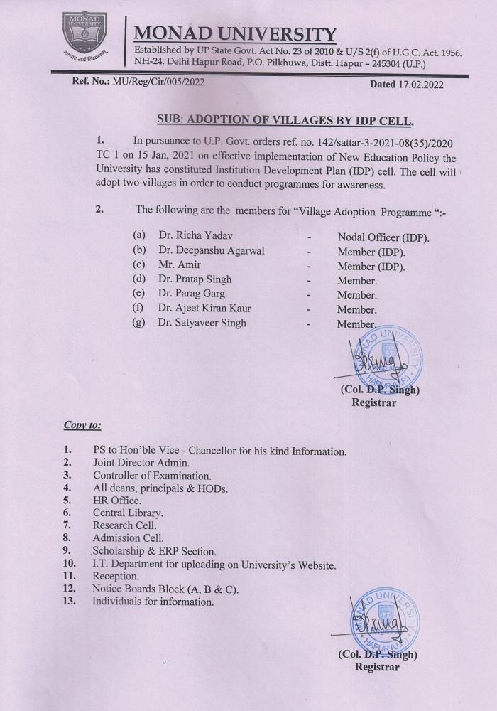 Addoption of Village by IDP Cell
